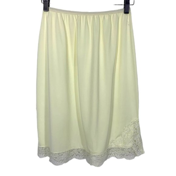 Vintage 60s Yellow Short Lace Antron Nylon Tricot Slip Small - Picture 1 of 7
